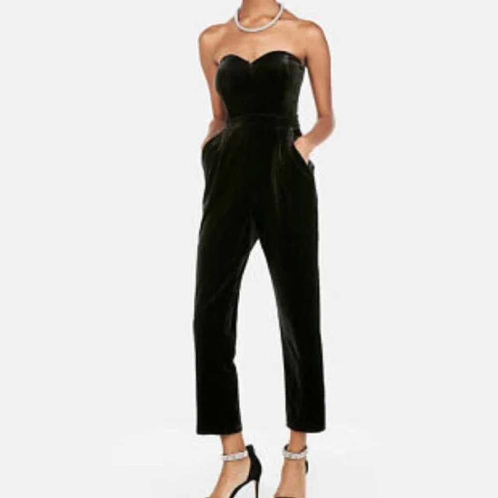 Express Velvet Strapless Sweetheart Jumpsuit